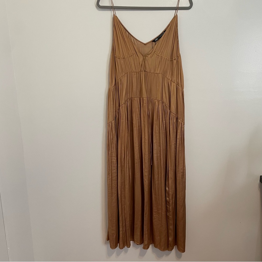 Zara Gold Sill Tie Up Dress M/L